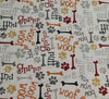 Novelty Dog Pups Words on Cream 100% Cotton Price per Yard