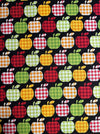 Plaid Apples on Black 100% Cotton Price per Yard