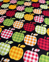 Plaid Apples on Black 100% Cotton Price per Yard