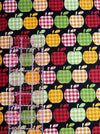 Plaid Apples on Black 100% Cotton Price per Yard
