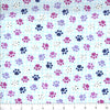 Cachorros con motivos de patitas sobre tela de cuadros vichy azul claro, 100 % algodón. Precio por yarda.