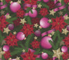 Christmas Pink Ornaments and Ribbons Poinsettias on Green 100% Cotton Fabric By the yard