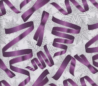 Christmas Purple Ribbons Silver Snowflakes on Cream 100% Cotton Fabric By the yard