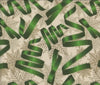 Christmas Green Ribbons Silver Snowflakes on Cream  100% Cotton Fabric By the yard