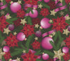 Christmas Pink Ornaments and Ribbons Poinsettias on Green 100% Cotton Fabric By the yard