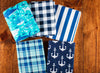 5 Flannel Fat Quarters Sea Life Blue White 18" x 21"