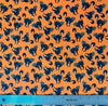 Halloween Creepy Black Cats on Orange 100% Cotton Fabric