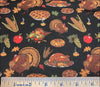 Thanksgiving Turkey Pie Gourds Corn Pie on Black 100% Cotton Fabric