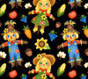Scarecrows Fall Friends on Black 100% Cotton Price per yard