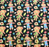 Scarecrows Fall Friends on Black 100% Cotton Price per yard