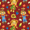 Scarecrows Fall Friends on Burgundy 100% Cotton Fabric