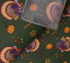 Thanksgiving Turkey and Pumpkins on Green Autumn 100% Cotton Fabric