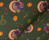 Thanksgiving Turkey and Pumpkins on Green Autumn 100% Cotton Fabric
