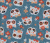 Tela de algodón 100 % con motivos de calaveras de Halloween y gatos sobre fondo verde azulado