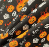 Halloween Ghosts BOO and Pumpkins on Black 100% Cotton Fabric