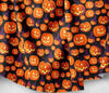 Halloween Smiling Pumpkin Jack o Lantern with Witches Hats on Black 100% Cotton Fabric
