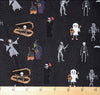 Halloween Spooky Monsters Creatures on Black 100% Cotton Fabric
