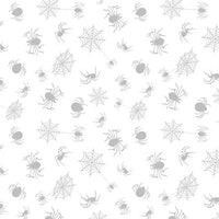Spooky Spectacle - Spider Toss White on White Cotton 44"/45" Fabric Per Yard