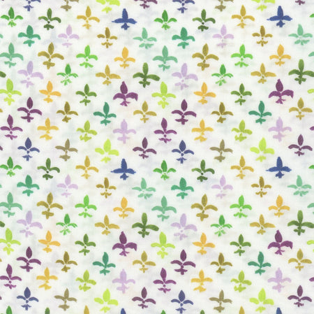 Mardi Gras Fleur De Lis on White 100% Cotton Sold by the Yard Novelty