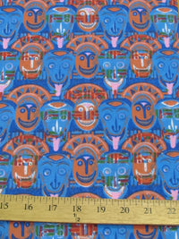Tela de poliéster y algodón «Máscaras culturales africanas» en tonos azules