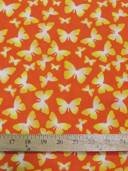 Butterflies Orange Cotton Polyester Fabric