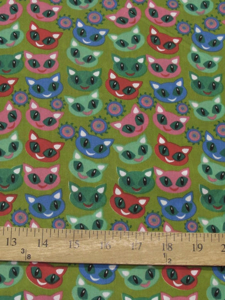 Halloween Cats Olive Poly Cotton Fabric