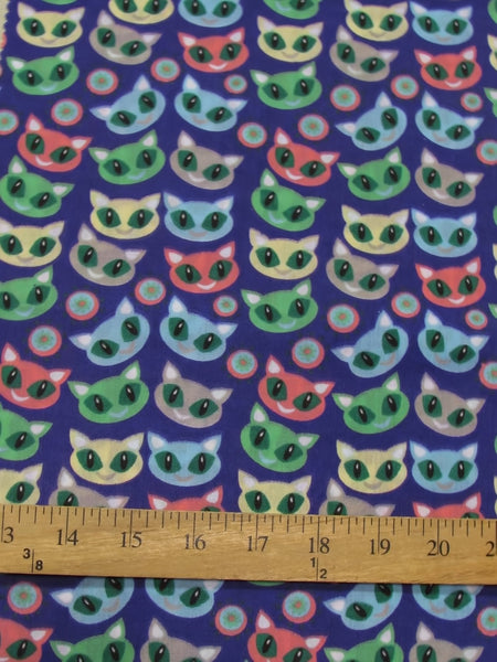 Halloween Cats Purple Poly Cotton Fabric