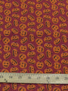 Halloween Pumpkins Burgundy Poly Cotton Fabric