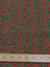 Halloween Pumpkins Green Poly Cotton Fabric