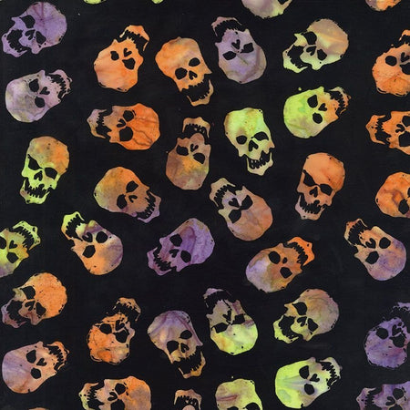 Halloween Batik Neon Skulls on Black Tonga