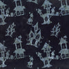 Halloween Batik Gray Haunted Houses on Black Tonga