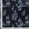 Halloween Batik Gray Haunted Houses on Black Tonga