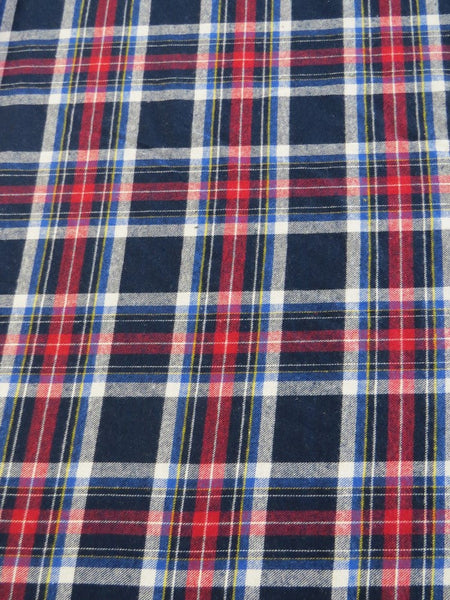 Tejido de franela para uniformes con estampado de tartán / Azul marino/Rojo / Se vende por metros