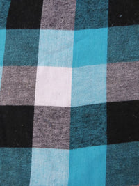 Tejido de franela para uniformes con estampado de tartán / Turquesa y negro / Se vende por metros