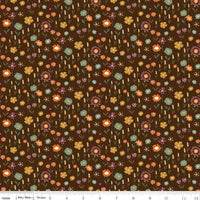 Tela «The Awe of Autumn Floral Brown», 43"/44", por yarda