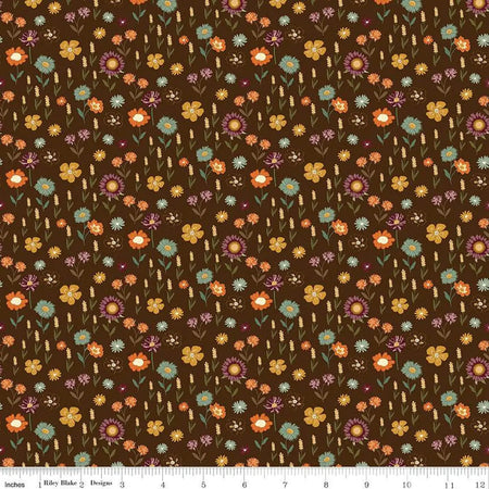 The Awe of Autumn Floral Brown 43"/44" Fabric Per Yard