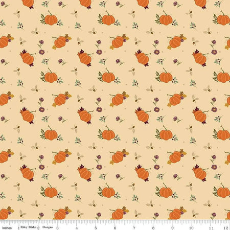 Tejido «El encanto de las calabazas de otoño» para café con leche, 43"/44", por yarda