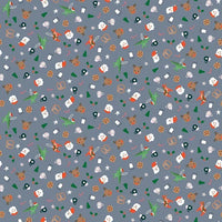 Iconos de la colonia de Papás Noel navideños sobre fondo azul, 100 % algodón. Precio por yarda