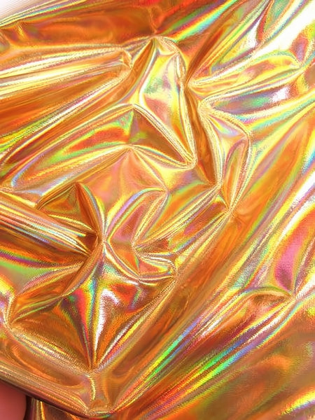 Tejido de vinilo spandex brillante y holográfico / Dorado / Se vende por metros