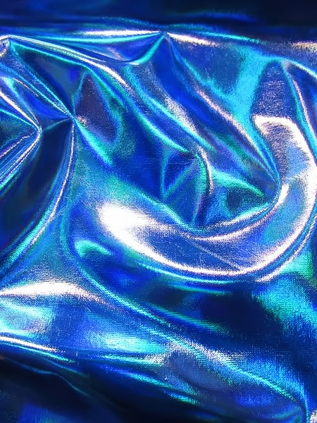 Tejido de vinilo spandex brillante y ultra holográfico / Azul real / Se vende por metros