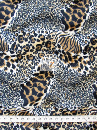 Tejido de felpa de pelo corto con estampado de tigre marrón y leopardo / Se vende por metros