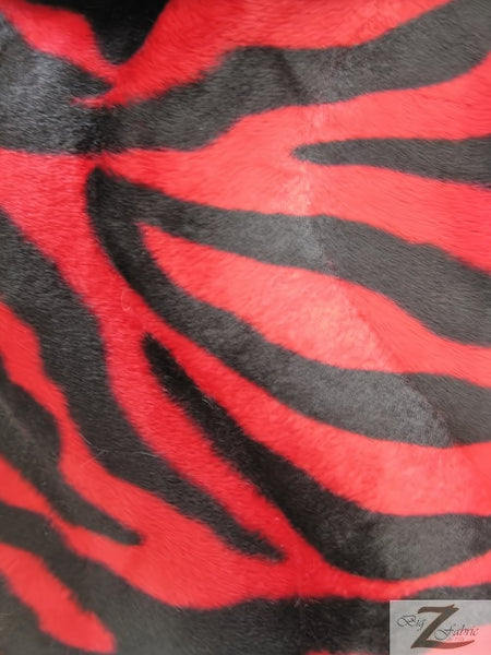 Red/Black Big Stripe Velboa Zebra Animal Short Pile Fabric / Sold By The Yard||color:Red/Black Zebra
