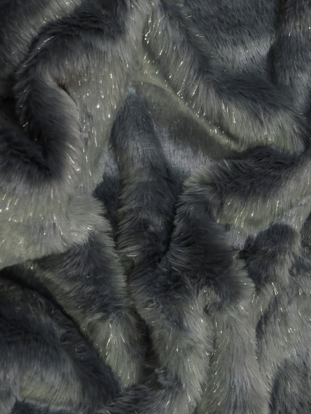 Tinsel Tip Short Shag Faux Fur / Charcoal Silver / Sold By The Yard||color:Charcoal/Silver