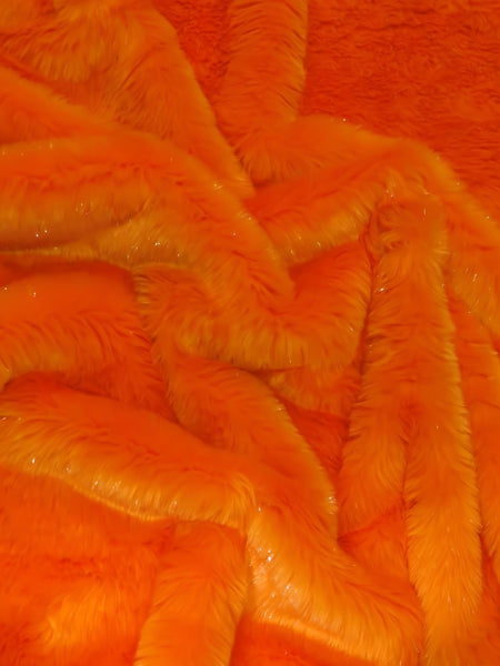 Tinsel Tip Short Shag Faux Fur / Orange Silver / Sold By The Yard||color:Orange/Silver