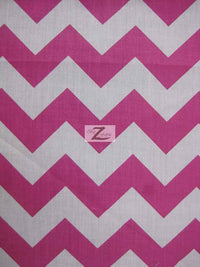 Poly Cotton Fabric 1" Zig Zag Chevron / White/Fuchsia / Sold By The Yard