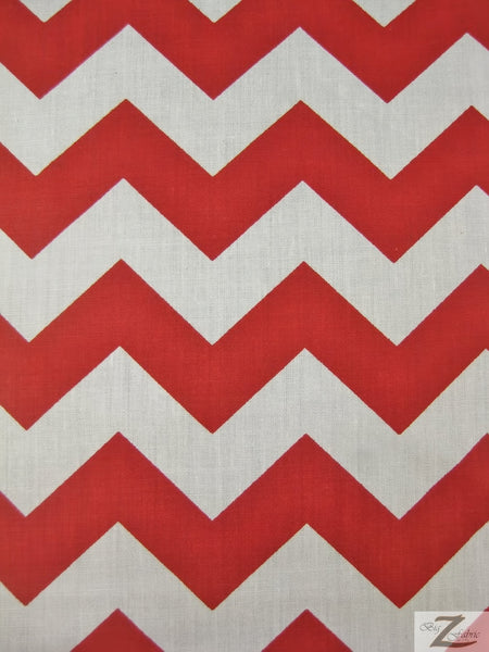 Poly Cotton Fabric 1" Zig Zag Chevron / White/Red / Sold By The Yard||color:Red/White