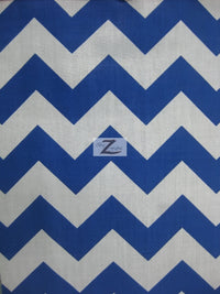 Tejido de poliéster y algodón con estampado de zigzag en forma de chevron de 2,5 cm / Blanco/Azul real / Se vende por metros