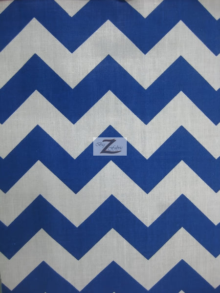 Poly Cotton Fabric 1" Zig Zag Chevron / White/Royal / Sold By The Yard||color:Royal Blue/White