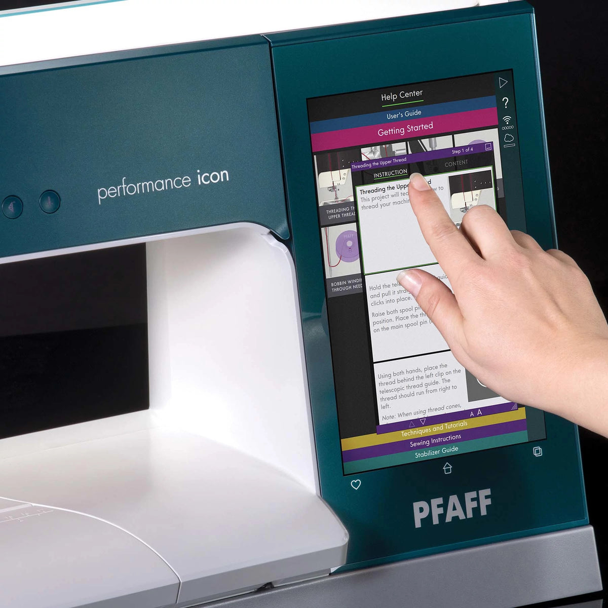 PFAFF performance icon Help Centre on 10.1 inch touchscreen