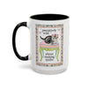 Taza con un bonito diseño de acolchado con un gatito y flores || color: negro